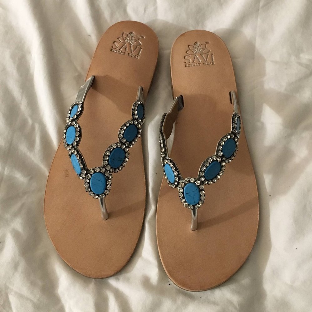 Heloise Turquoise Flat Sandals
